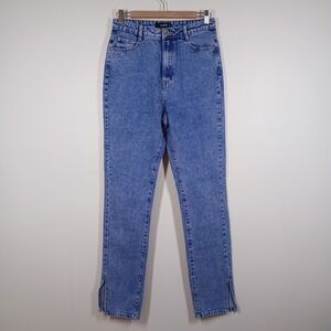 NWT Missguided Jeans Women 6 Blue Cotton High Waisted Straight Leg Split Hem